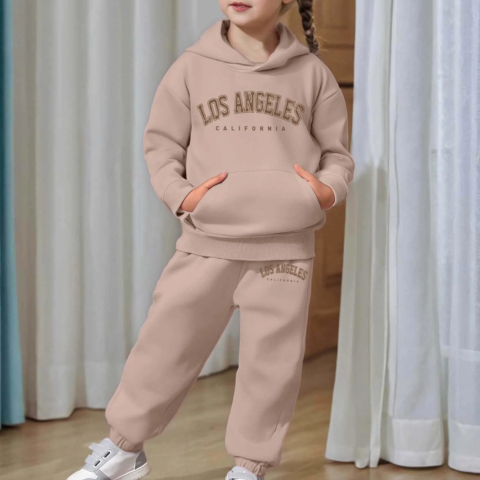 Survêtement Enfant Fille Ensemble Sport 2 Pièces Sweat Capuche Pantalon Jogging Lettre Imprimé Tendance Unisex Automne Hiver