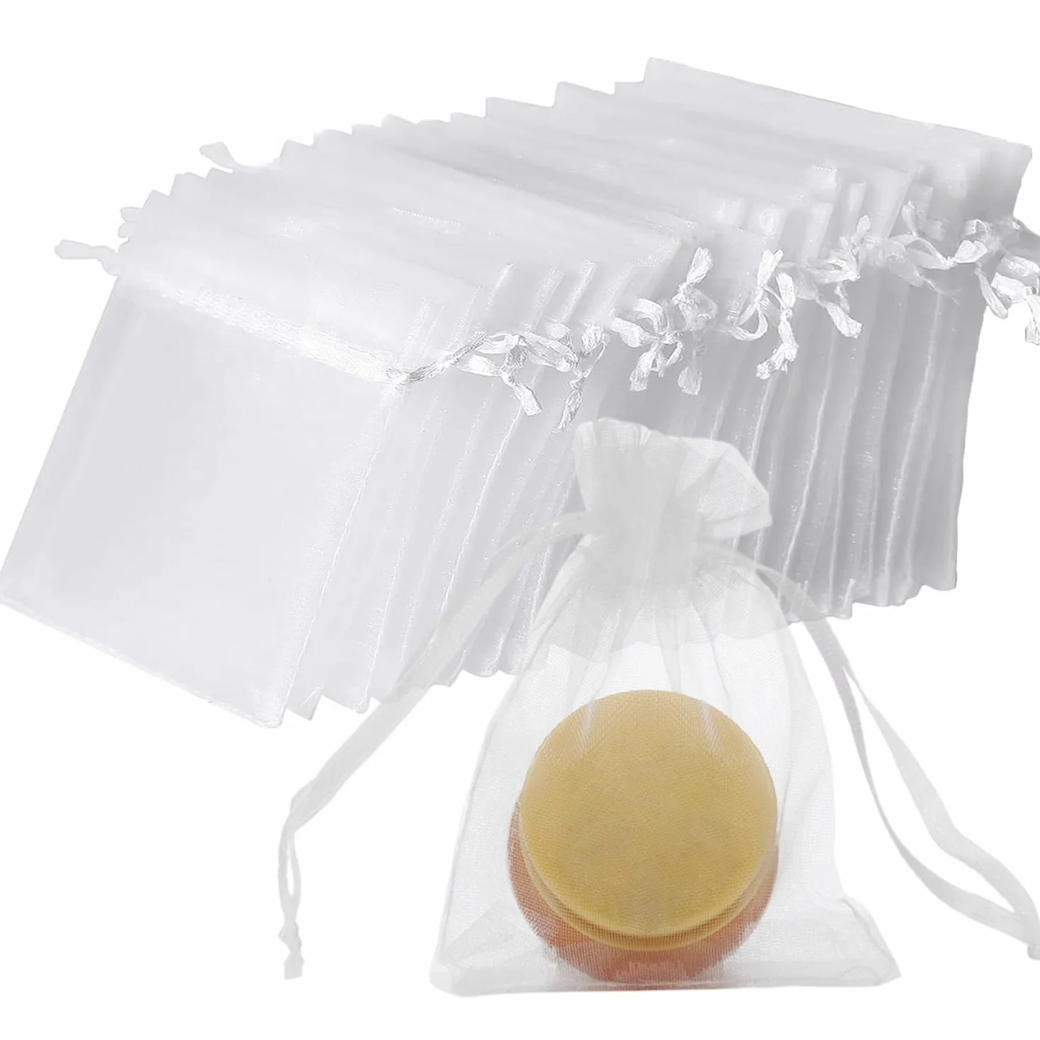 Lot De 100 Blanc Sachets En Organza 7 X 9 Cm Petits Sacs Cadeaux Avec Cordon De Serrage