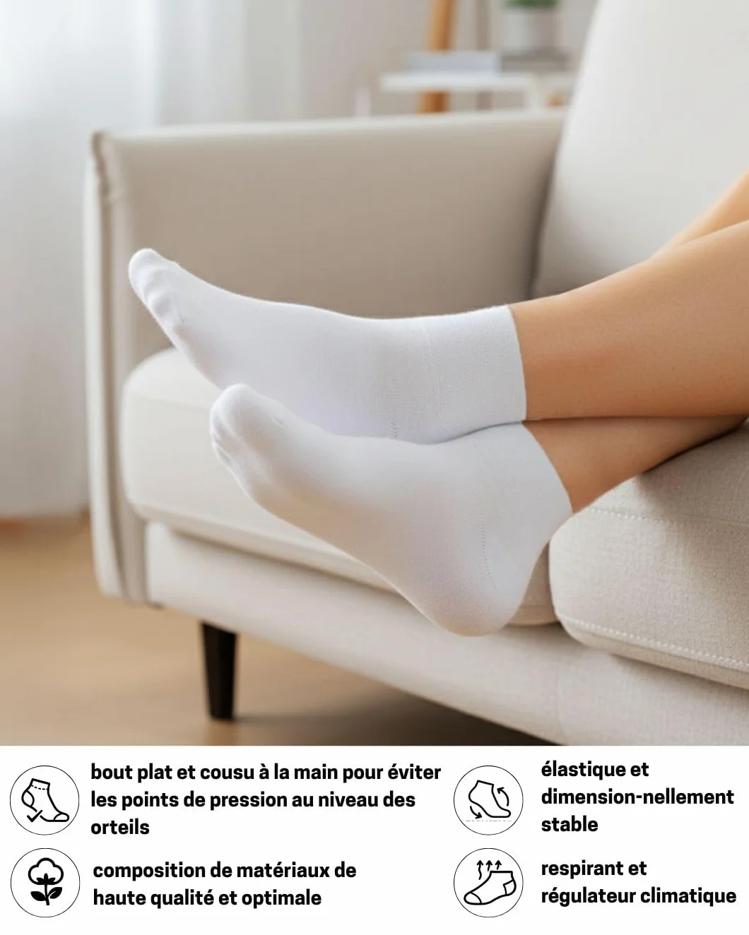 Sport Quarter Socks Homme Femme Chaussettes de Tennis Respirantes Renforcées 10 Paires