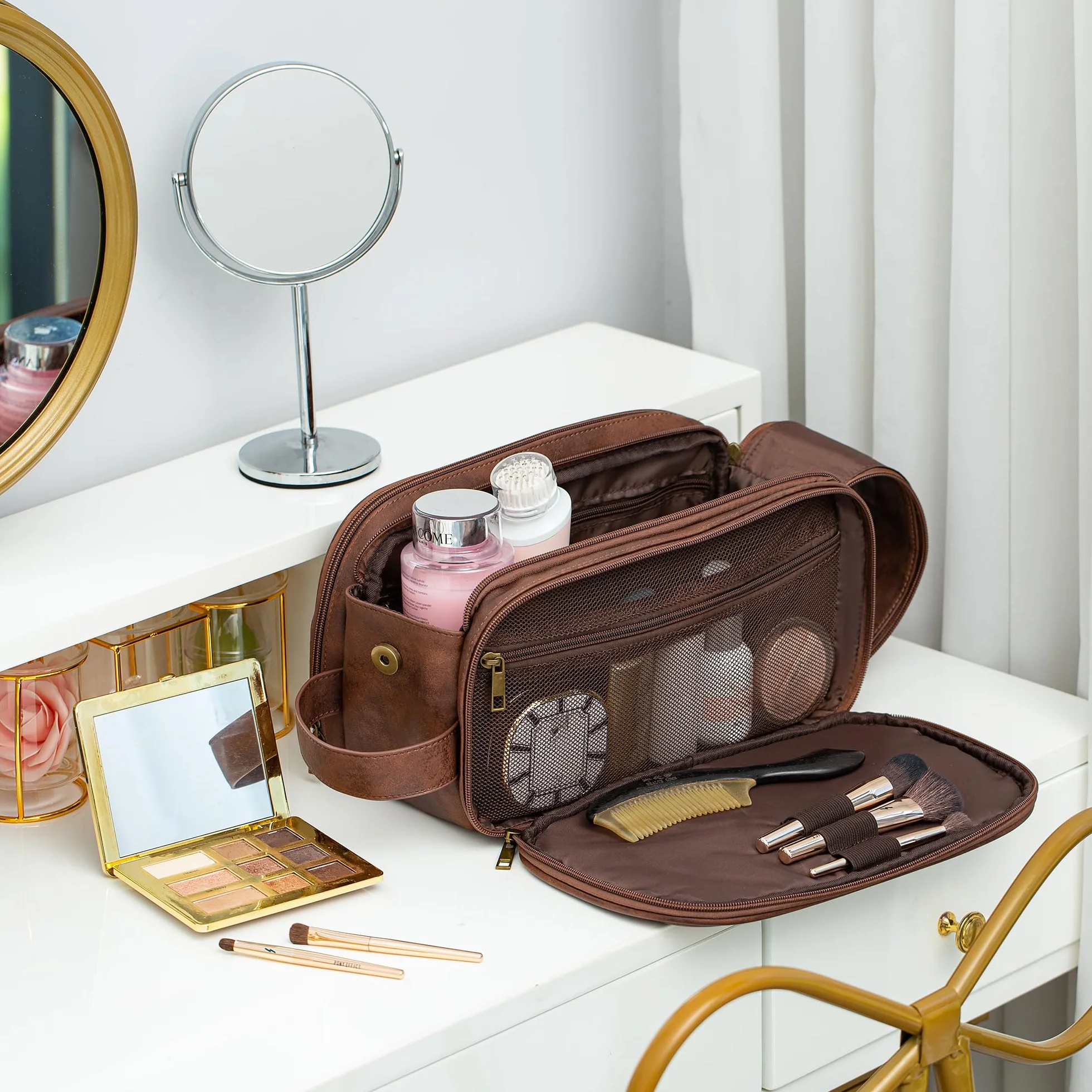 Grande Trousse de Toilette en Cuir résistant à l'eau pour Homme - Kit de Rasage - Organisateur de Voyage