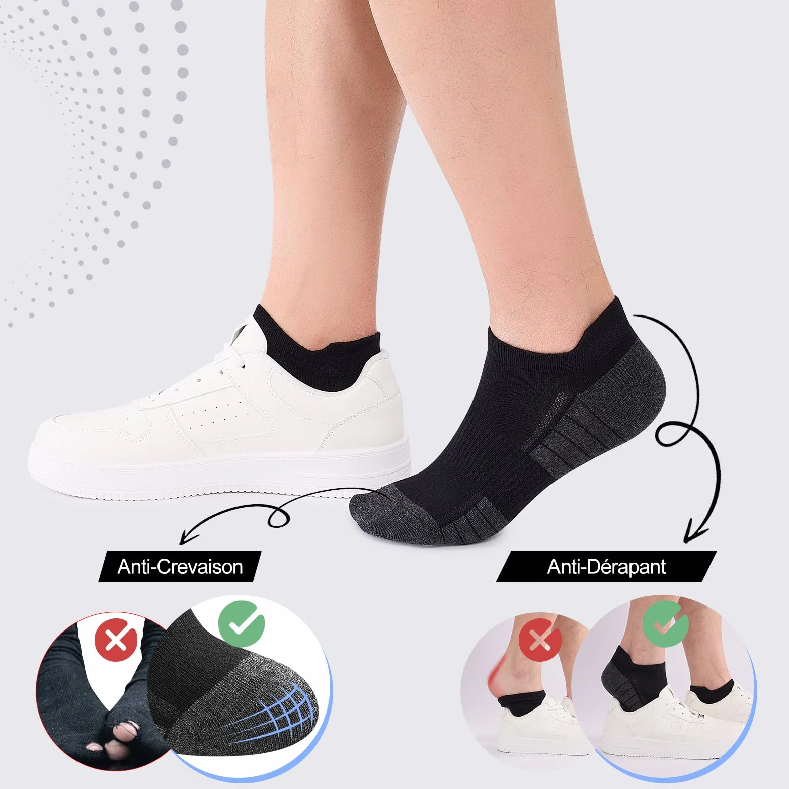 Chaussettes Basses Homme Femme Coton Courtes Respirantes Antidérapantes Sport Running Unisexe Noir Blanc Gris