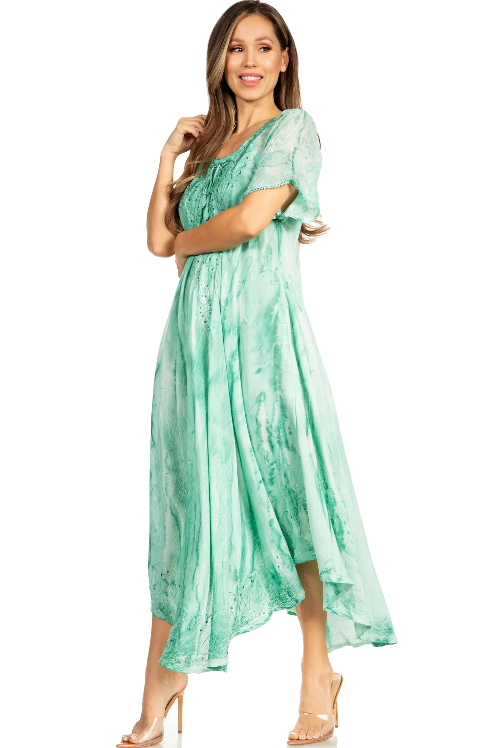 Sakkas Myani Two Tone brodé Sheer Manches Caftan Robe Longue | Couvrir
