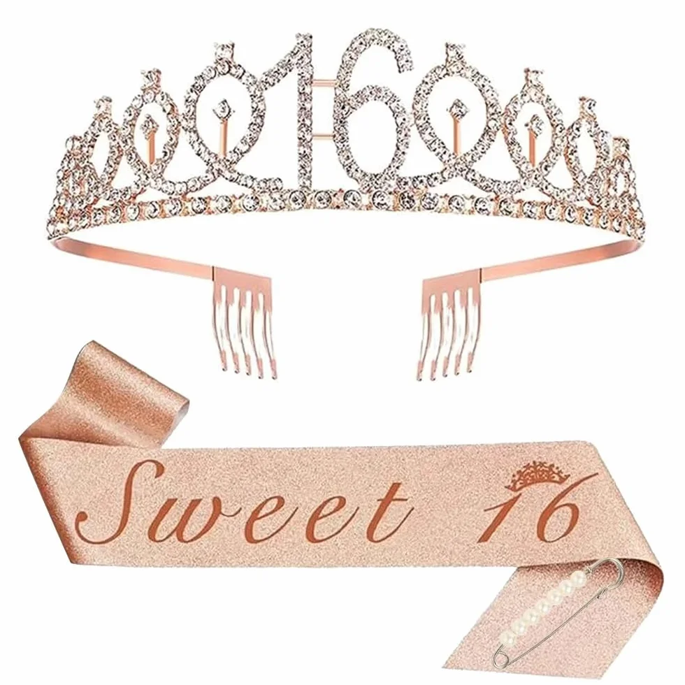 Couronne en cristal Sweet 16 Kit de décoration d'anniversaire pour fille diadème réglable