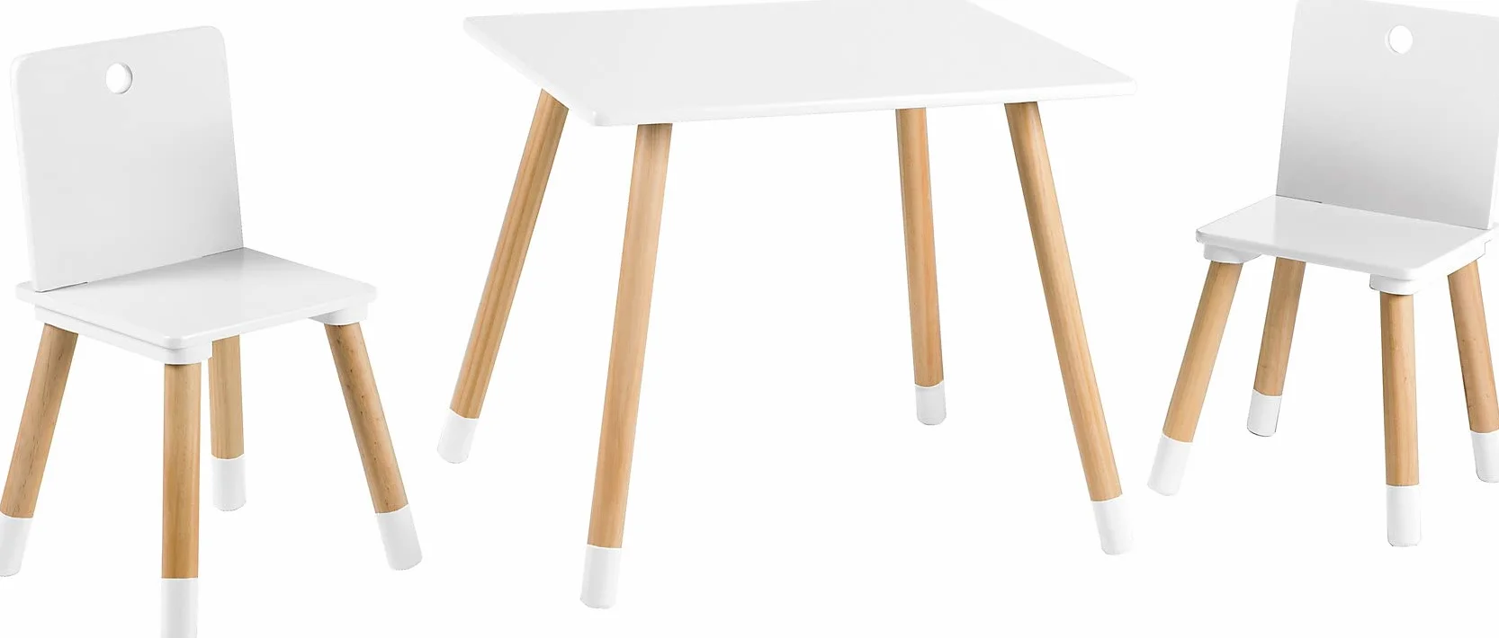 Ensemble Table et 2 Chaises Enfants Bois Massif 50 kg Style Scandinave Naturel Blanc