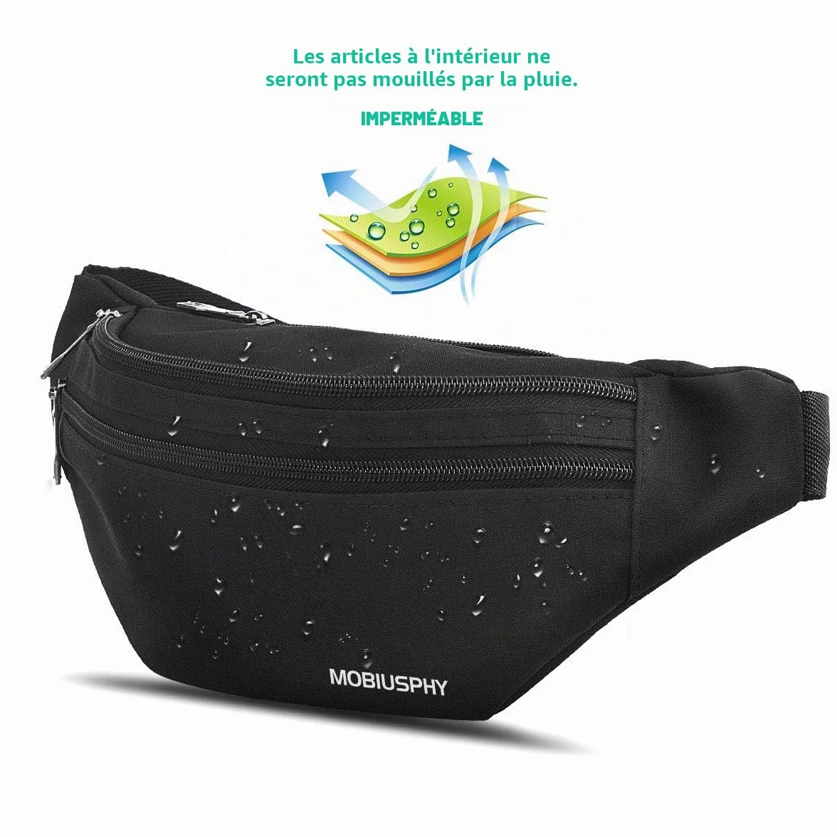 Sac à la Taille Ceinture de Course Homme Femme Sacoche Banane Etanche Réglable Cyclisme Gym Jogging Noir