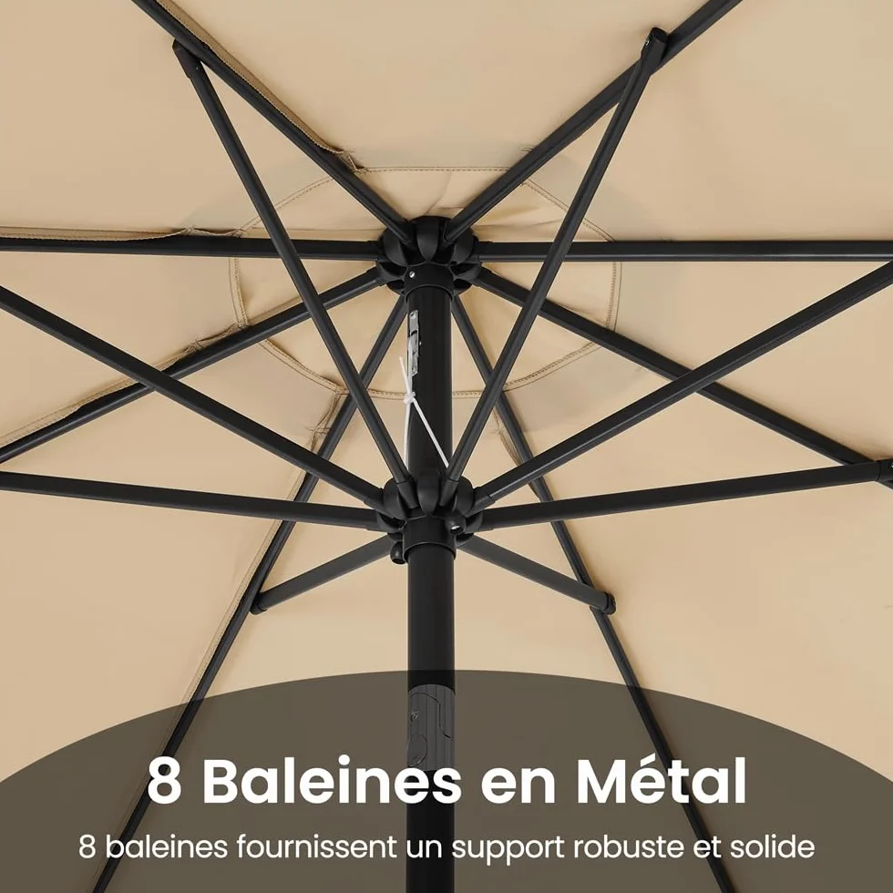 Yaheetech Parasol de Jardin Extérieur 268 cm Inclinable 8 Baleines avec Manivelle Protection Solaire Kaki