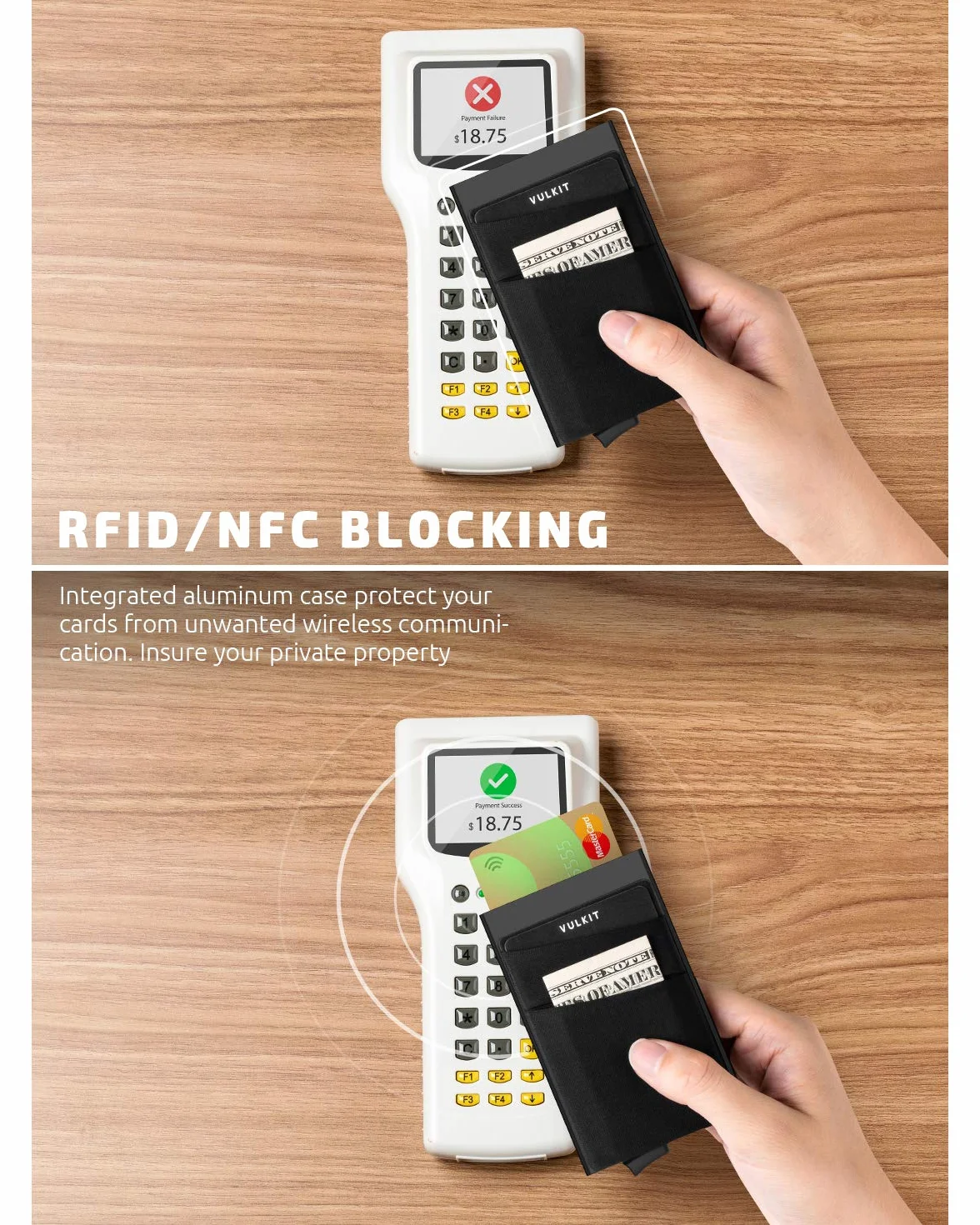 VULKIT Porte Carte de Crédit Aluminium Rigide Pop Up avec RFID Blocage