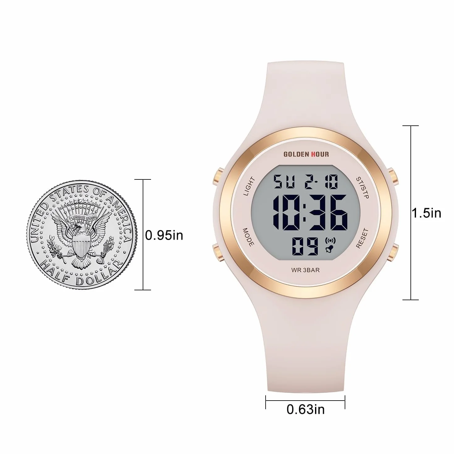 GOLDEN HOUR Montre Digitale Femme Étanche 5 ATM Chronographe Sport Silicone