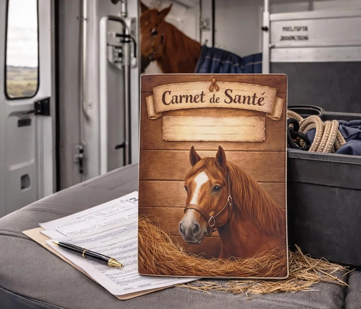Protège Carnet de Santé Cheval en Gomme Expansée – Porte Passeport Cheval & Livret Signalétique – Fond Bois
