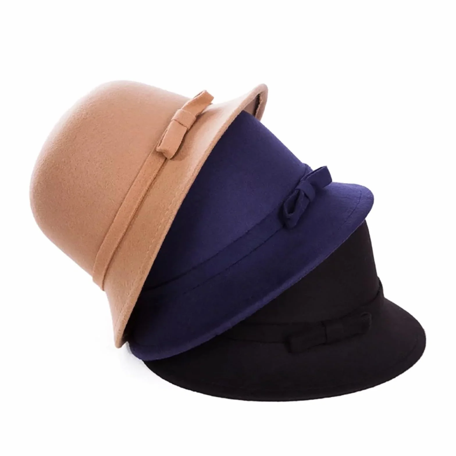 Chapeau cloche vintage années 1920 en laine synthétique avec ceinture