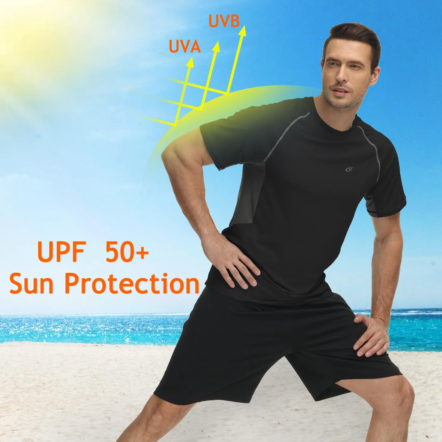 Huayuzh Men's UPF 50+ Rash Guard Short Sleeve Swim Shirt Quick Dry Surfing Beach Top