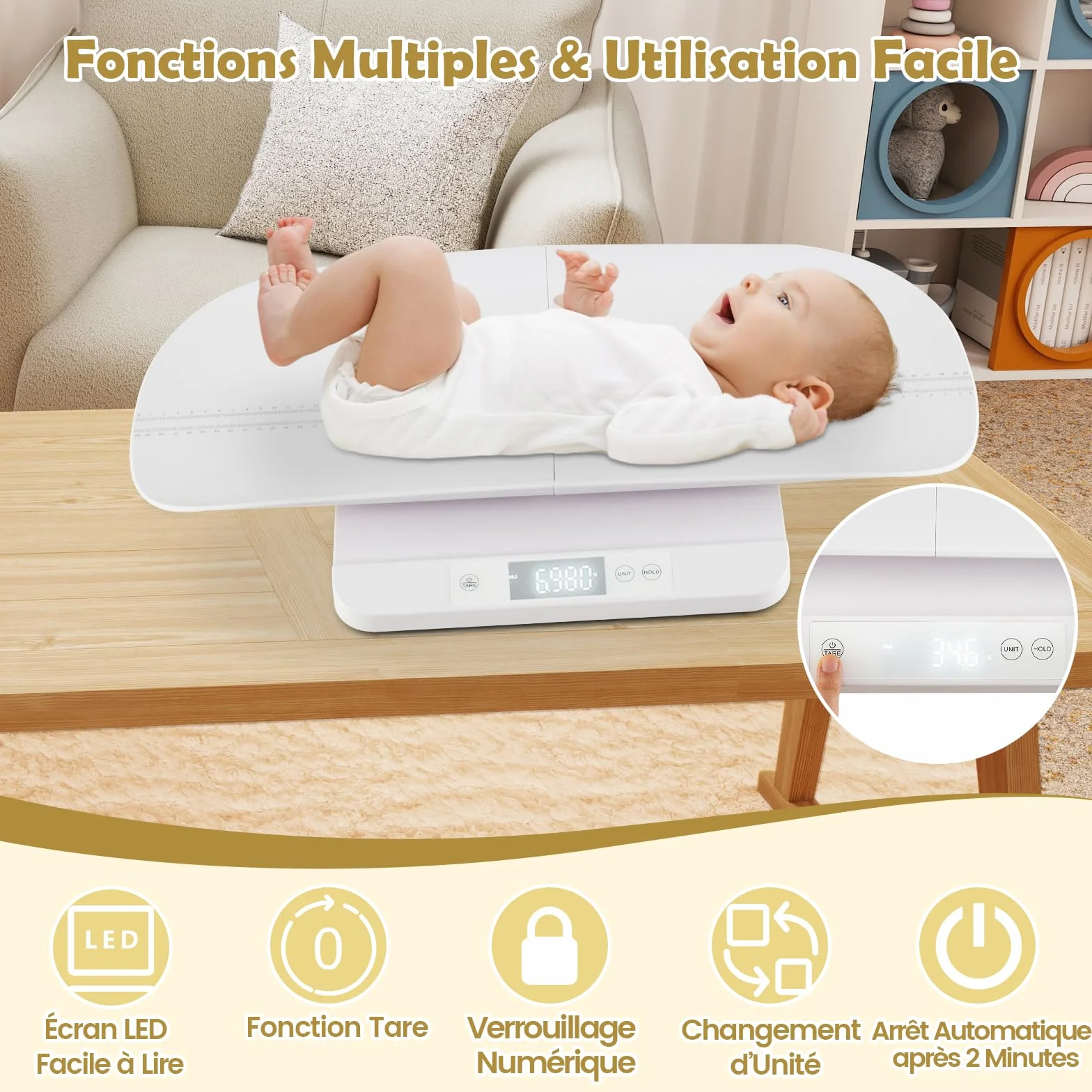 COSTWAY Pèse-bébé Numérique 150 kg Balance Électronique Précise 5 g avec Écran LED