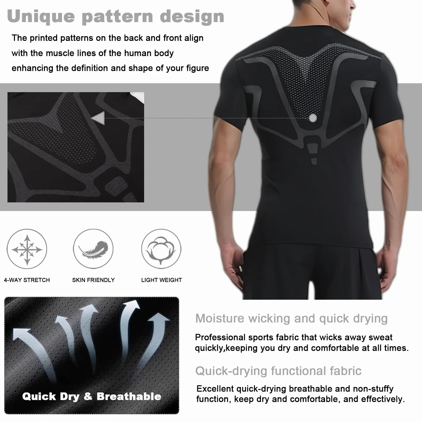 Hommes Compression T-Shirt de Sport Manches Courtes Running Séchage Rapide Respirant