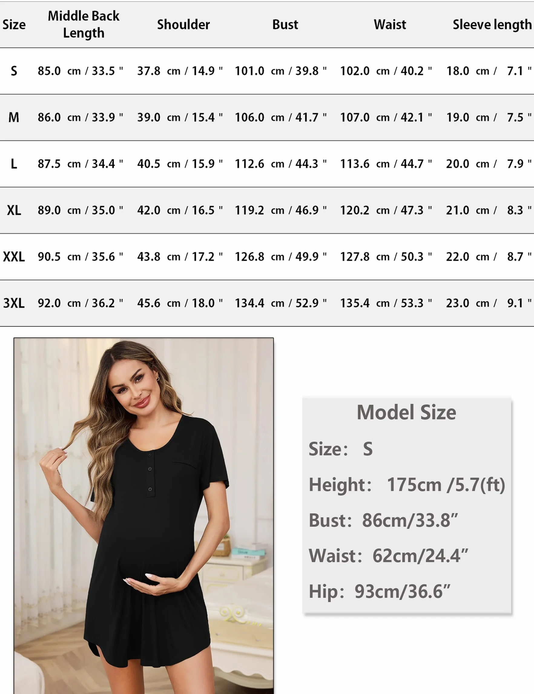 Chemise De Nuit Allaitement Pyjama Maternité pour Femme Enceinte