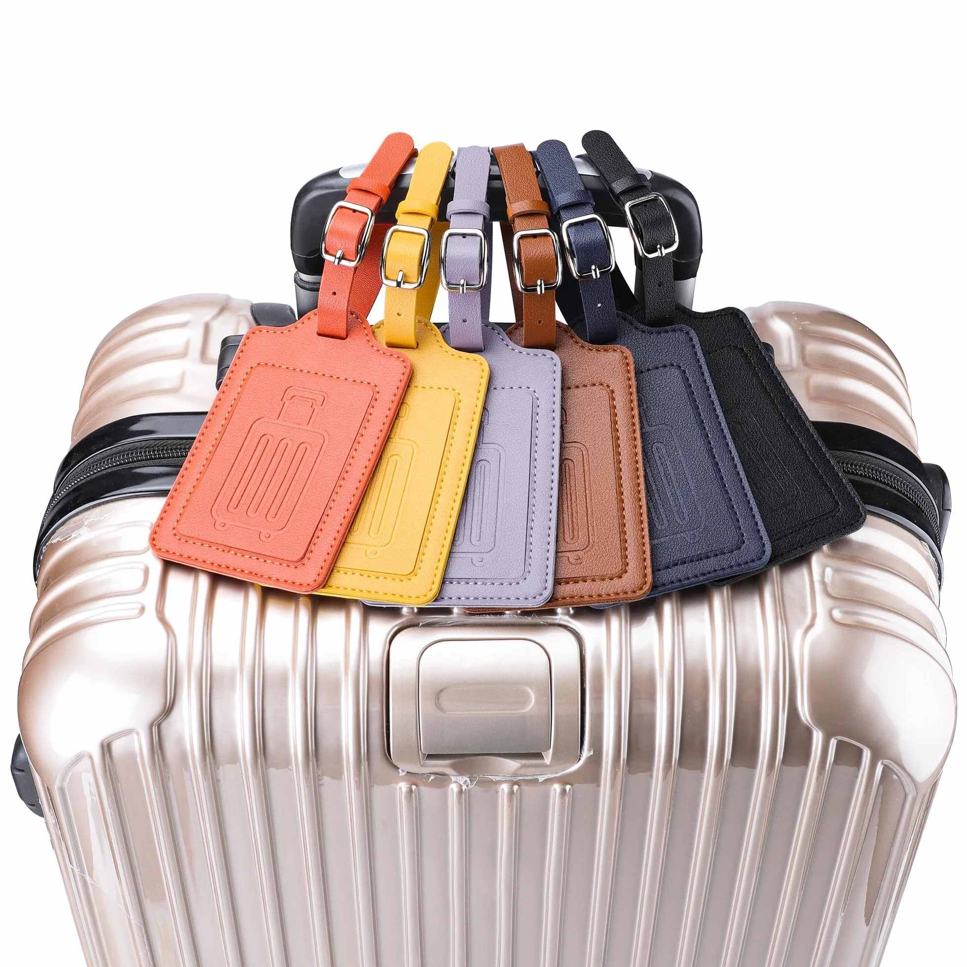 Teskyer 2 Pièces Etiquette Valise Cuir PU Noir Protection Vie Privée Voyage Avion