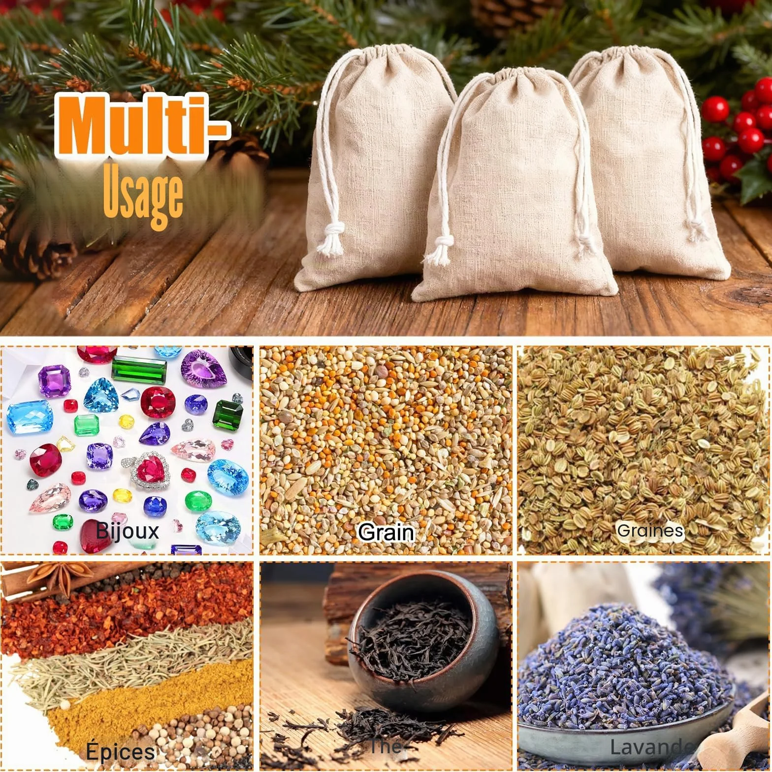 Sacs en Tissu avec Cordon Lot de 16, 15x20 cm, Sachets en Coton Lin Jute pour Cadeaux Mariages Noël