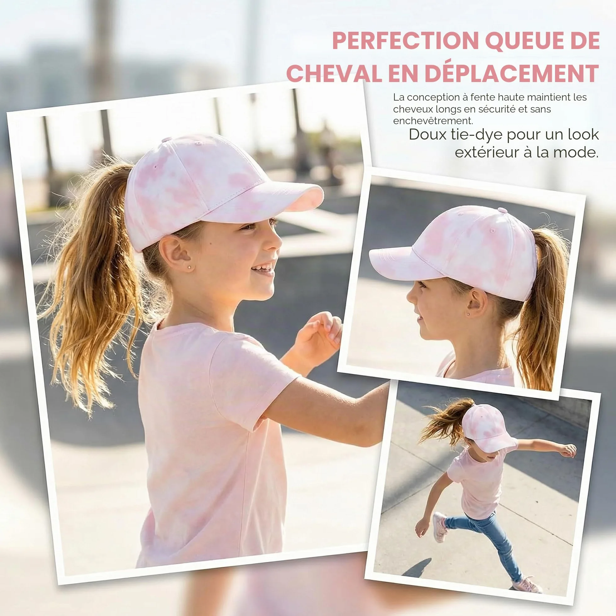 YAMEE Casquette de Baseball Fille Réglable Chapeau Soleil Queue de Cheval Doux Confortable Enfant Lumière Respirante Anti-Soleil Sport Extérieur Été