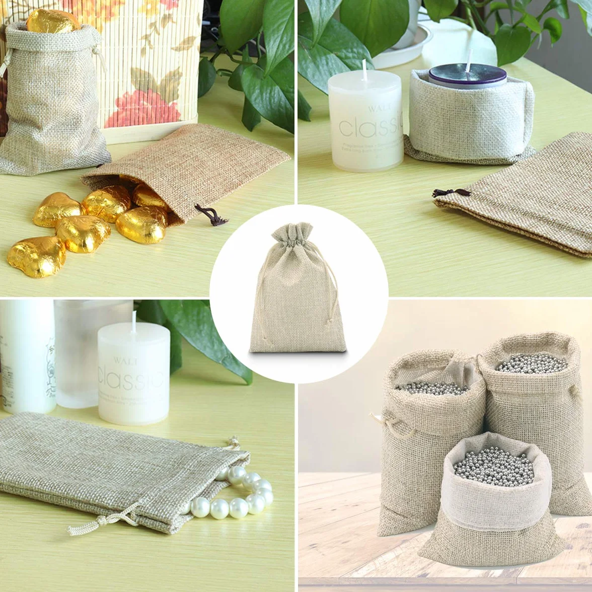 Sachets en Jute 10x15cm 30PCS, Pochettes en Lin avec Cordon de Serrage, Sacs Cadeau Réutilisables pour Bijoux Fête Anniversaire Noël Mariage