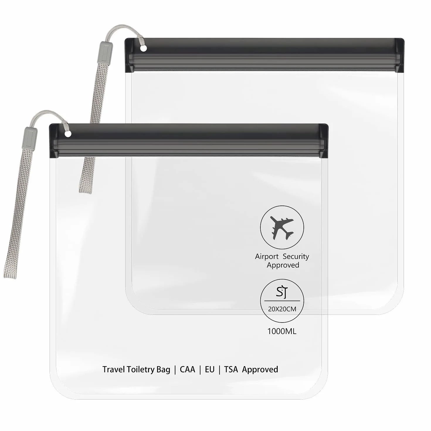 Lot de 2 Trousses de Toilette Transparentes pour Voyage Avion TSA 20 x 20 cm Sac Cabine
