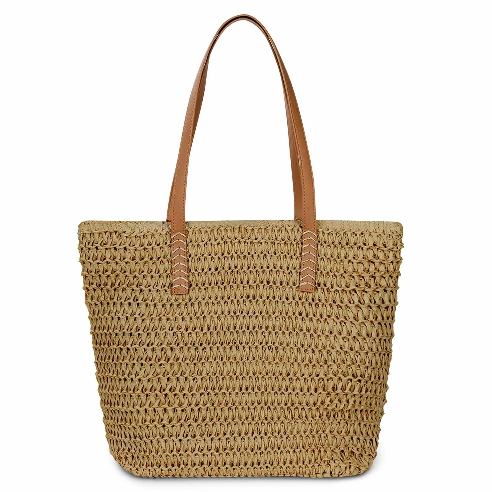 Sac à bandoulière en paille pour femme, grand sac de plage à fermeture éclair, fourre-tout bohème d'été