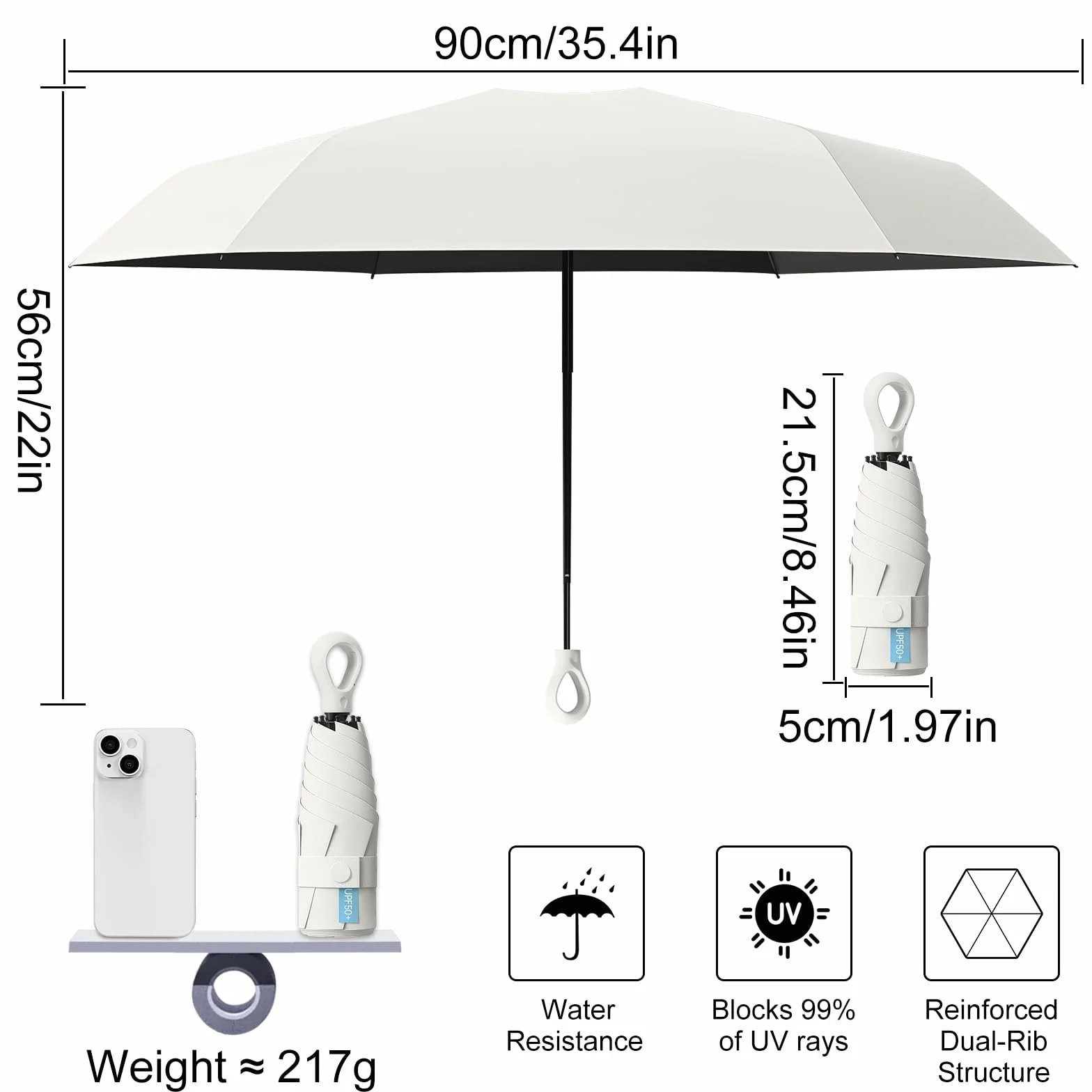 Parapluie Compact de Voyage 6 Nervures Coupe-Vent Ultra Léger Résistant
