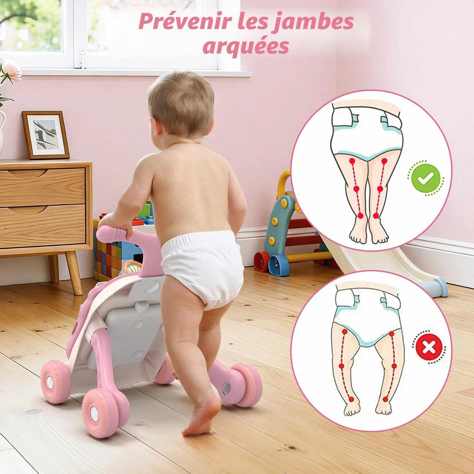 Trotteur Bébé Enfants 3 en 1 Chariot de Marche Détachable avec Vitesse Réglable et Table Activité d'Éveil pour 6-36 Mois