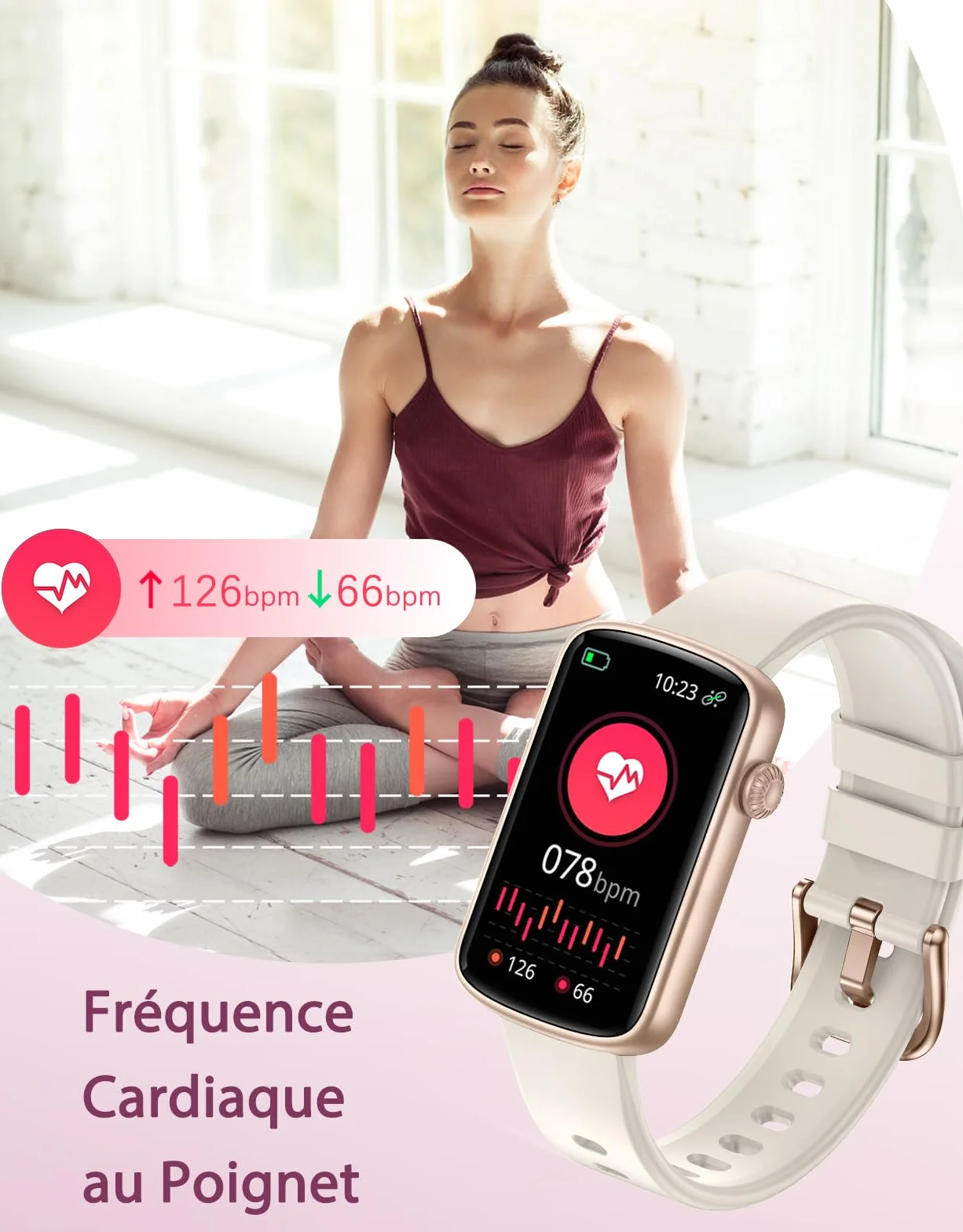 Montre Connectée Femme Petite Taille Bracelet Connecté Bluetooth 5.4 AMOLED 1,47" 30 Jours Autonomie Podomètre Cardiofréquencemètre Sommeil SpO2 Étanche 5ATM Android iOS