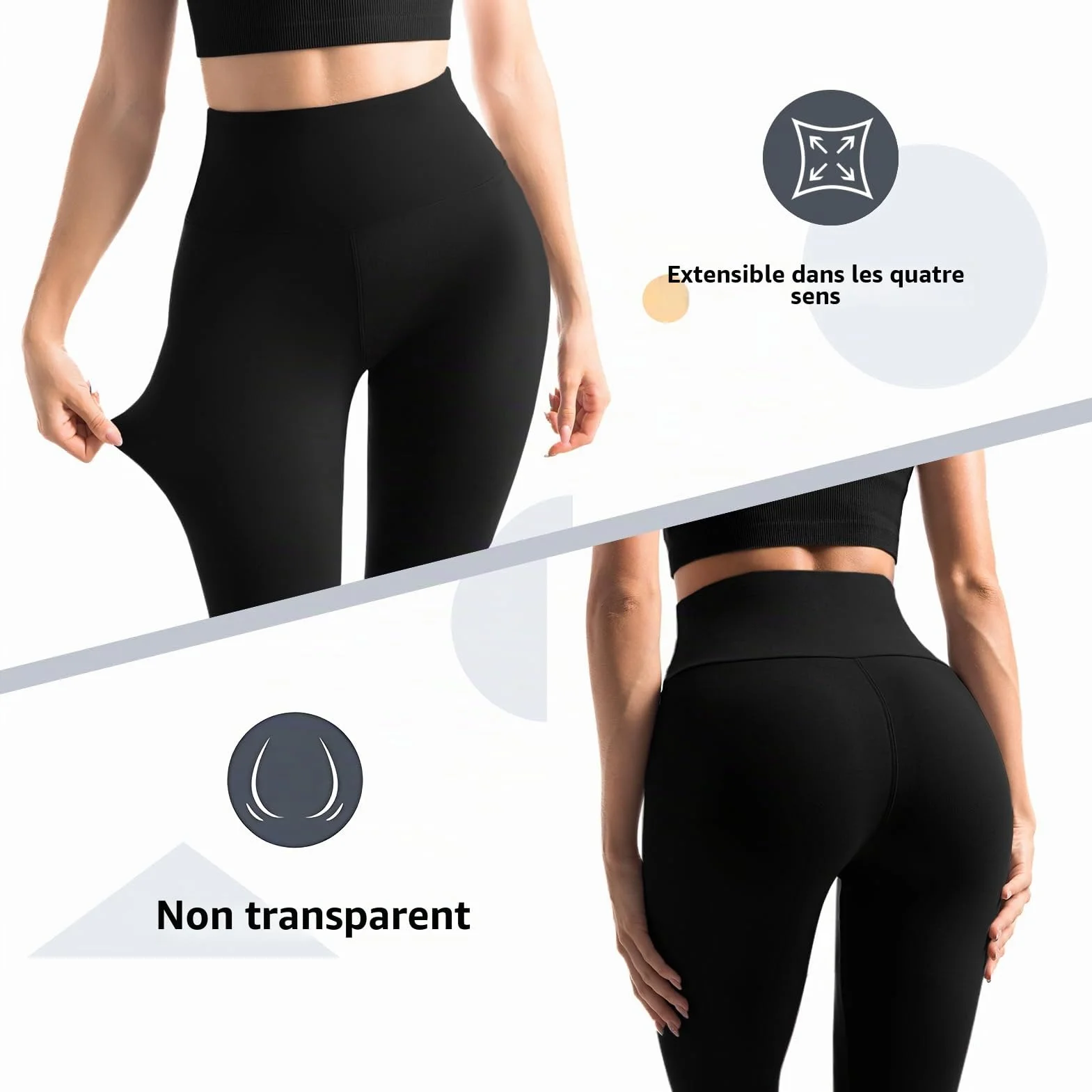 Leafigure Lot de 2 leggings de sport opaques taille haute avec poches