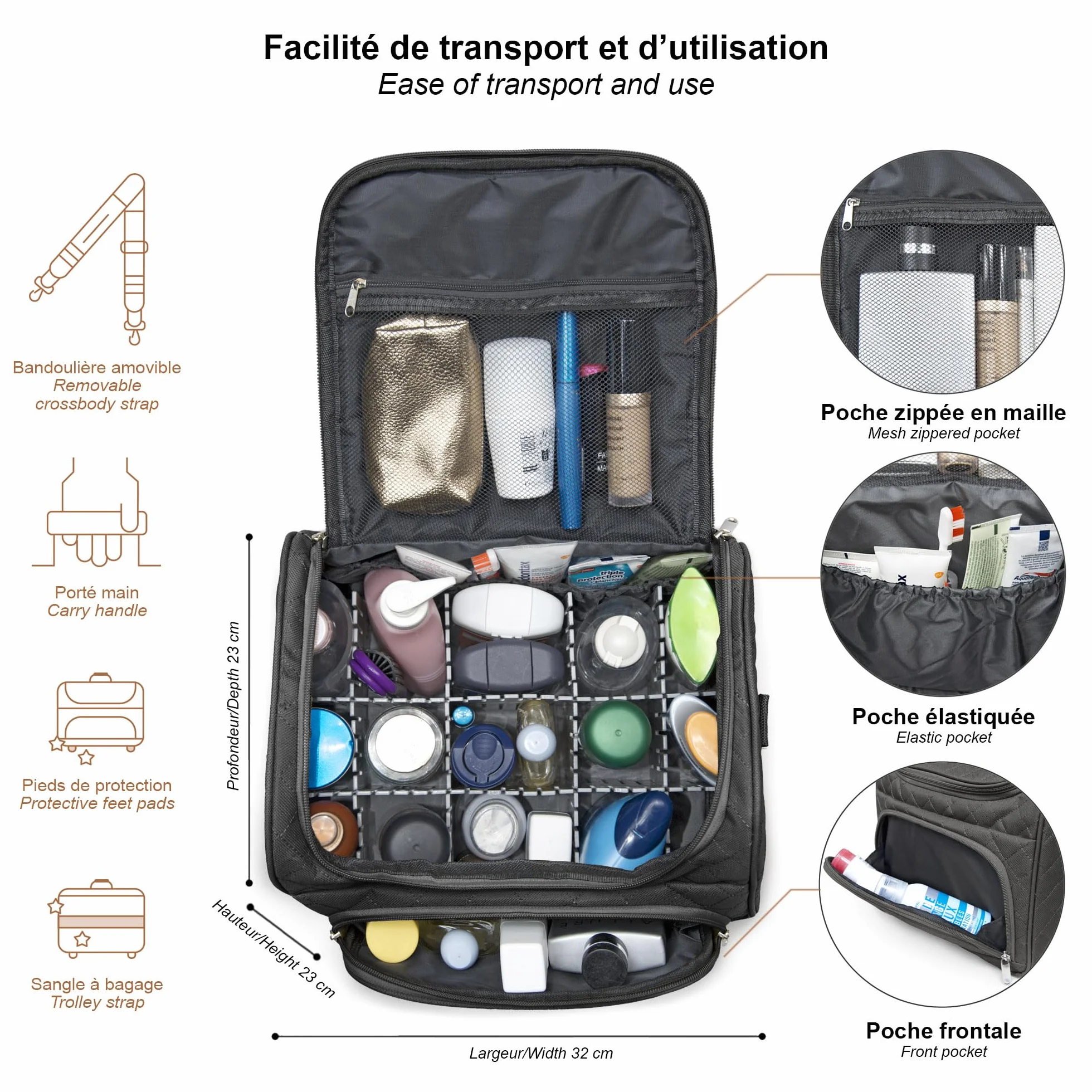 KINSTON Vanity avec Séparateurs Amovibles Trousse de Toilette Cosmétiques Organisateur de Voyage à Suspendre Grande capacité