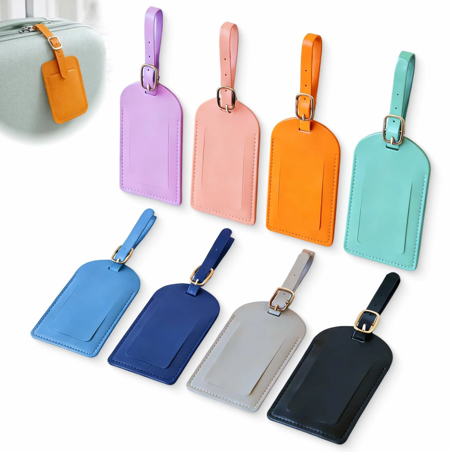 Étiquettes de Bagage en PU Cuir Lot de 8 pour Valise Voyage Avion