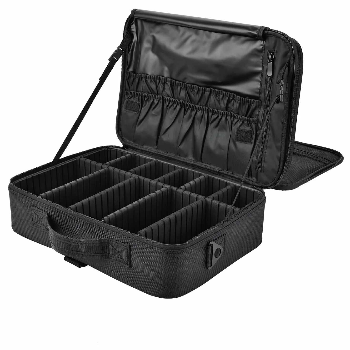 Joligrace Trousse de Maquillage Grande Sac Voyage Oxford Tissu Mallette à Ongles 2 Couches Bandoulière Noir