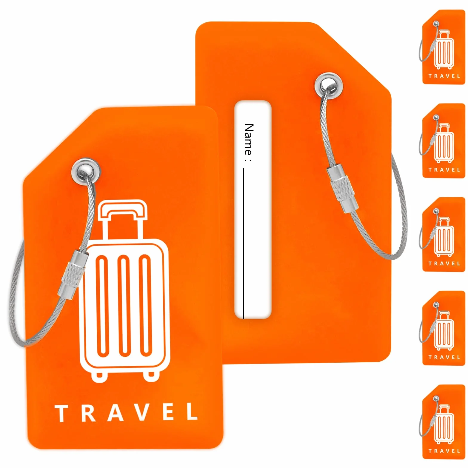 Teskyer 5 Pièces Étiquettes Valise Silicone avec Boucles Acier Orange
