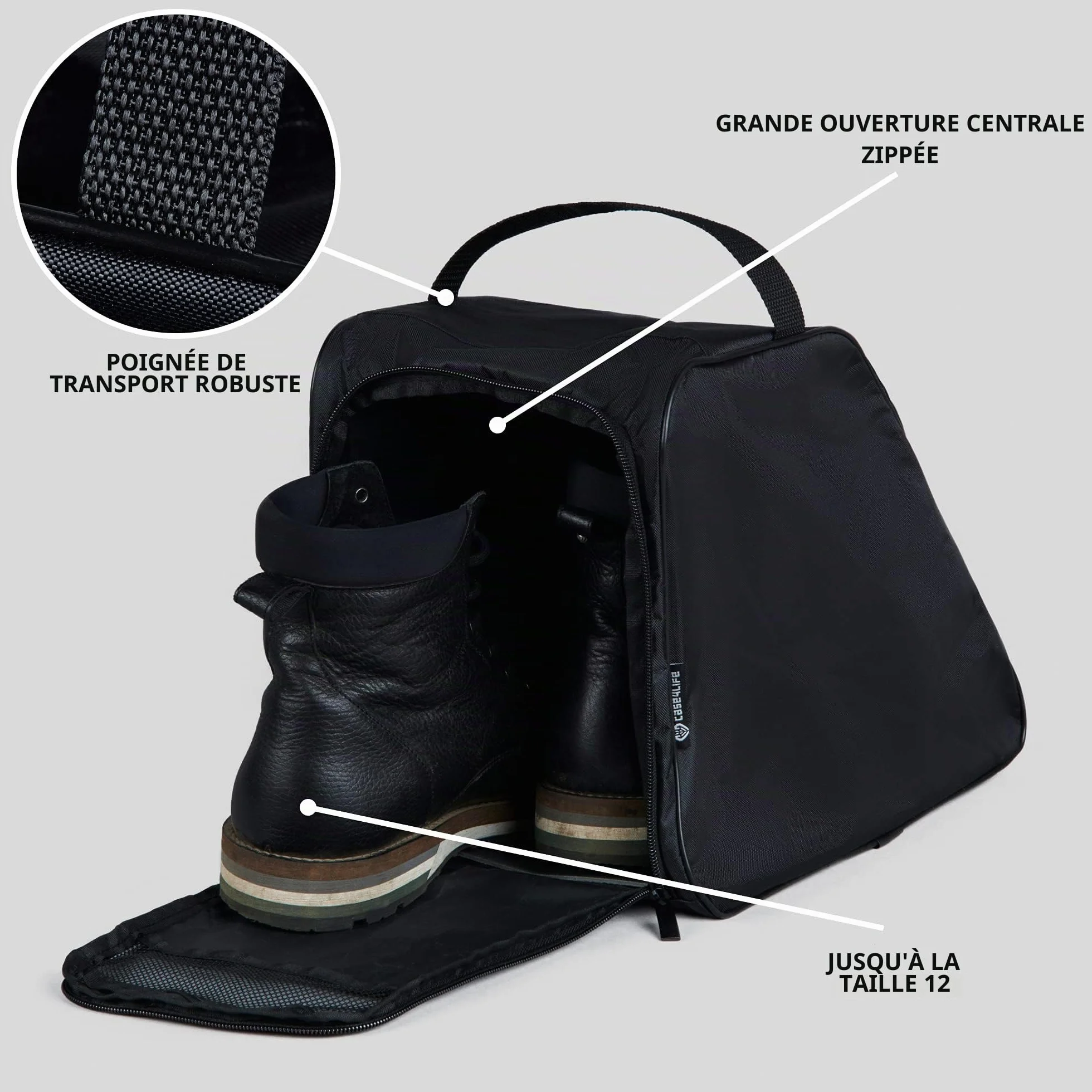 Case4Life Noir Sacoche Étui à Chaussures Bottes de Randonnée Résistant à l'Eau Garantie à Vie