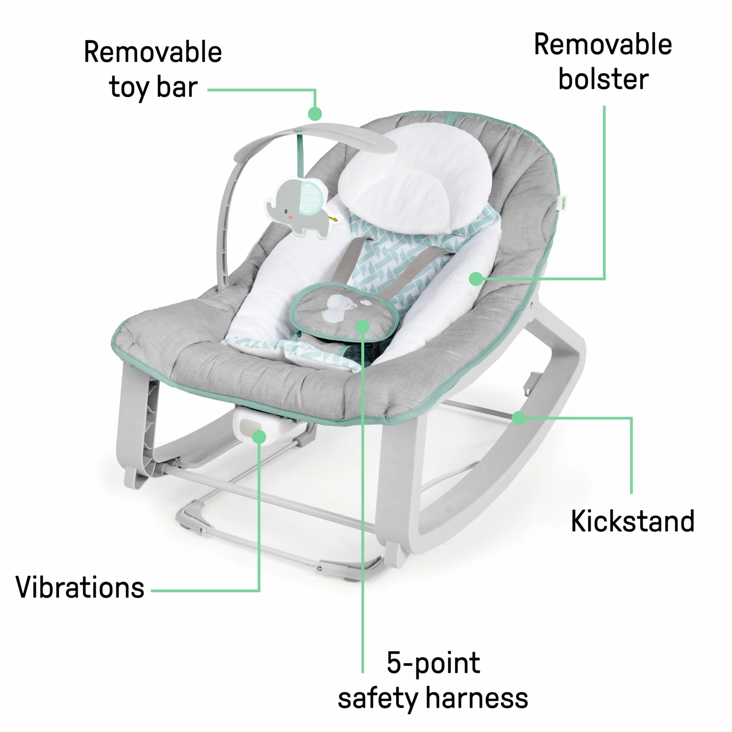 Ingenuity Keep Cozy 3en1 Weaver Transat Evolutif et Siège Sauteur, Vibrations Apaisantes, Arche de Jeu, 5 Points Harnais, 2 Positions d'Inclinaison, Neutre, Dès la Naissance à 18 kg