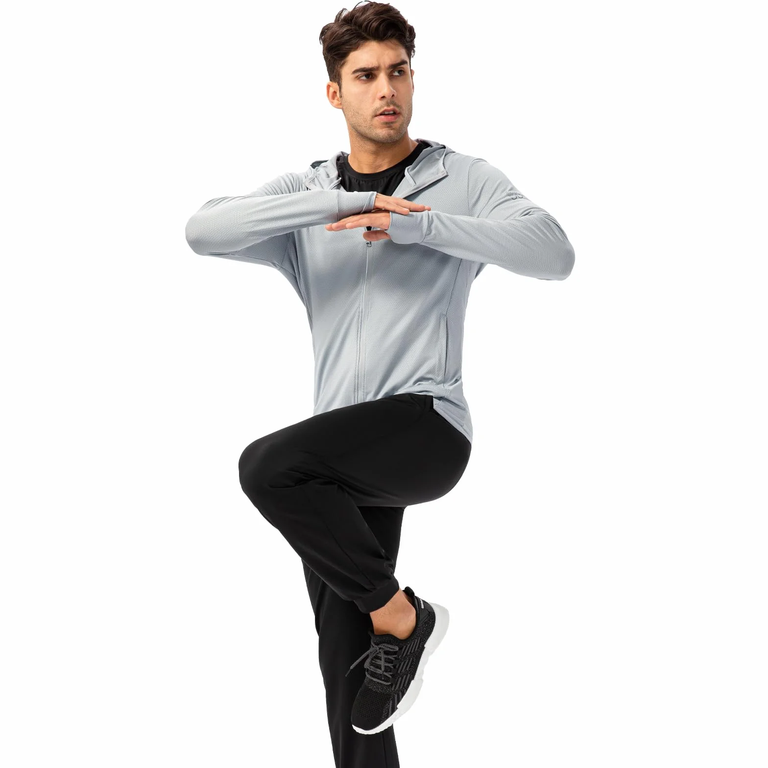 Veste de Course à Pied Homme UPF 50+ UV Zippée Manches Longues Respirante avec Trous de Pouce