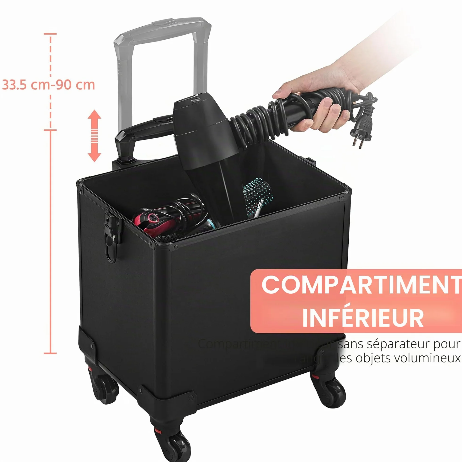 Yaheetech Valise Maquillage à roulettes 4 en 1 Cadre Aluminium Professionnelle Noir