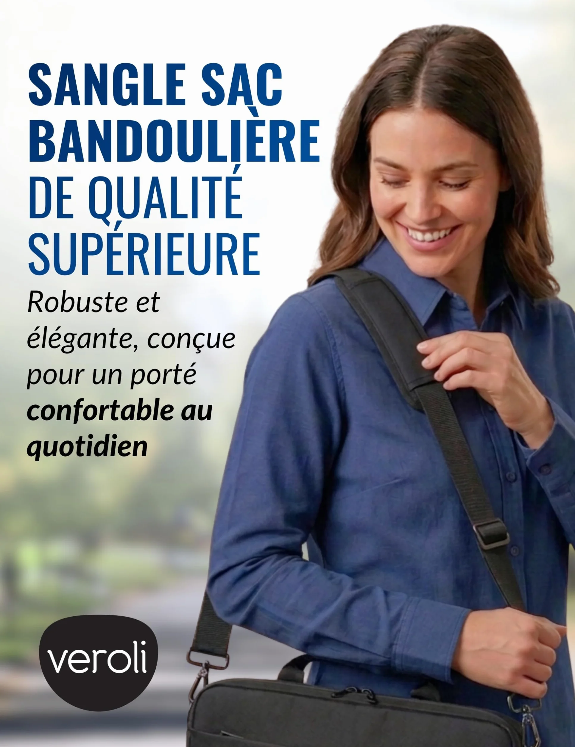 Sangle pour Sac à Main Universelle Réglable Antidérapante avec Crochets Métalliques - Bandoulière Argentée