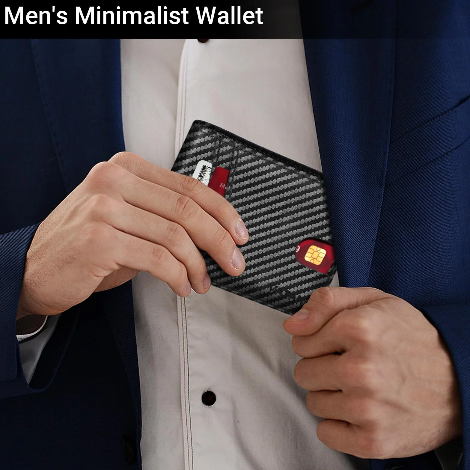 VATAN Portefeuille Homme Cuir Blocage RFID 15 Emplacements Cartes 2 ID Photo Window 2 Compartiment Billets Boite Cadeau Carbone Noir