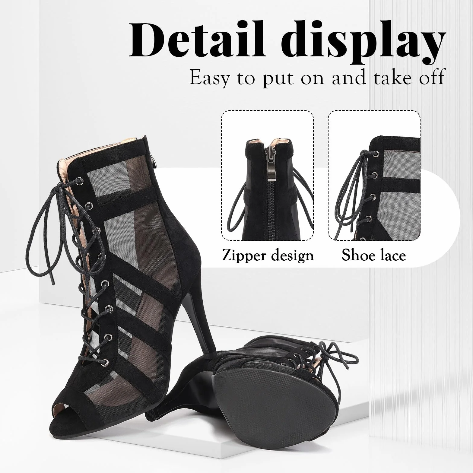 Bottines de Danse Femme Bout Ouvert Salsa Bachata Tango Performance