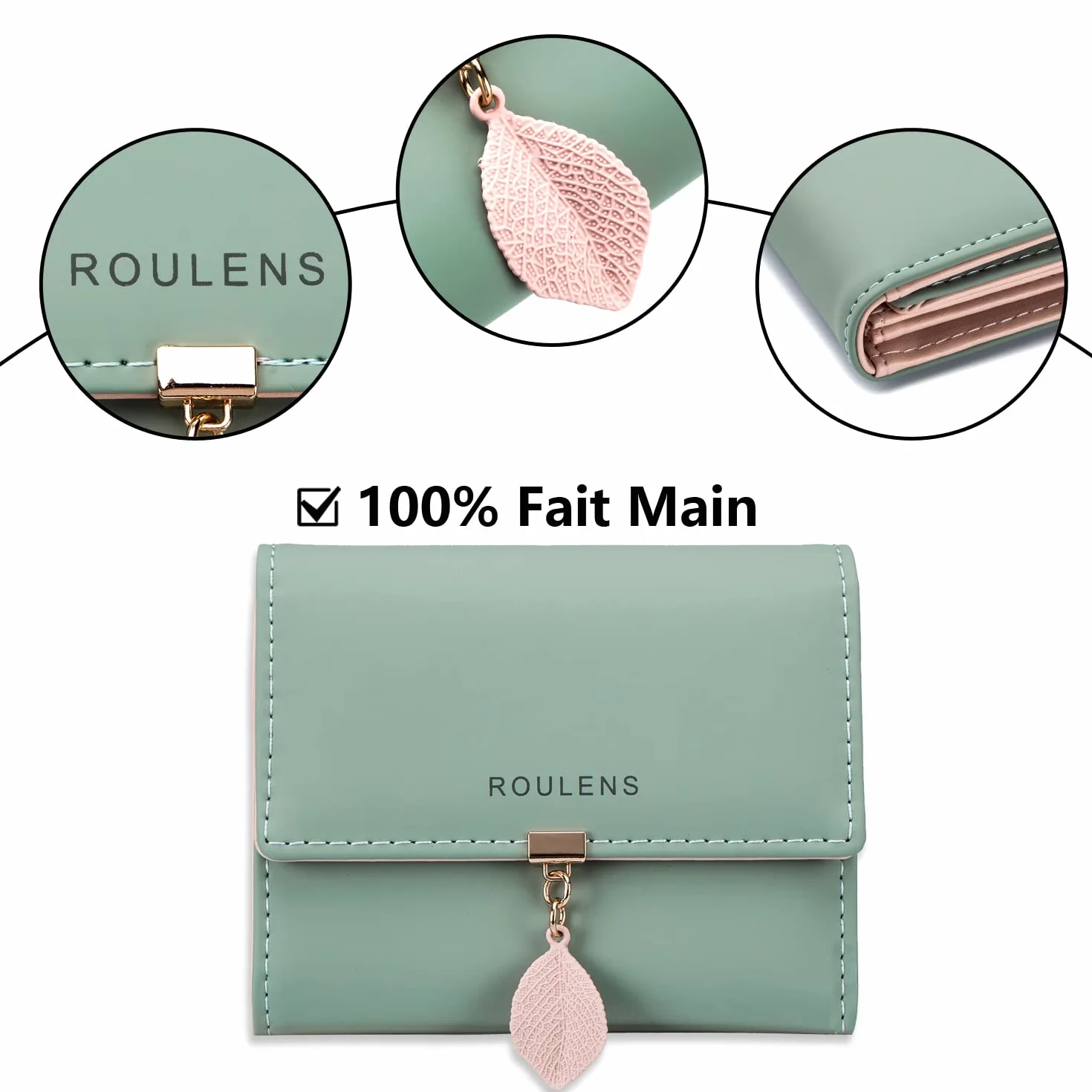 Portefeuille Femme Cuir Synthétique Blocage RFID Porte-Monnaie Boutons-Pression Forme Feuille