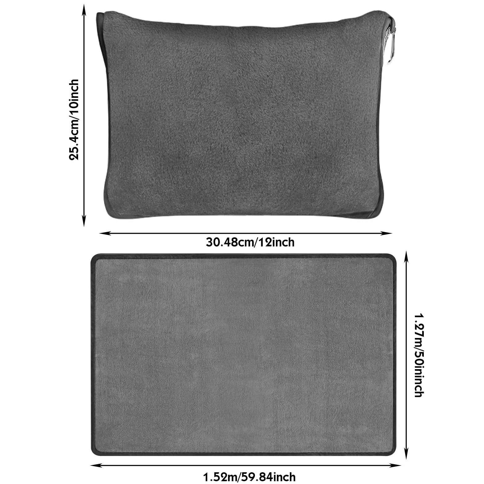 Couverture de coussin 2 en 1 grise 127 × 152 cm ultra légère pour voyage et voiture