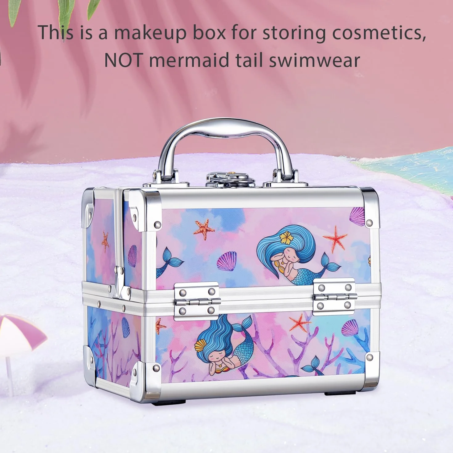Mallette Maquillage avec Miroir Vanity Coffret Rangement Cosmétique Valise Voyage Fille Sirène