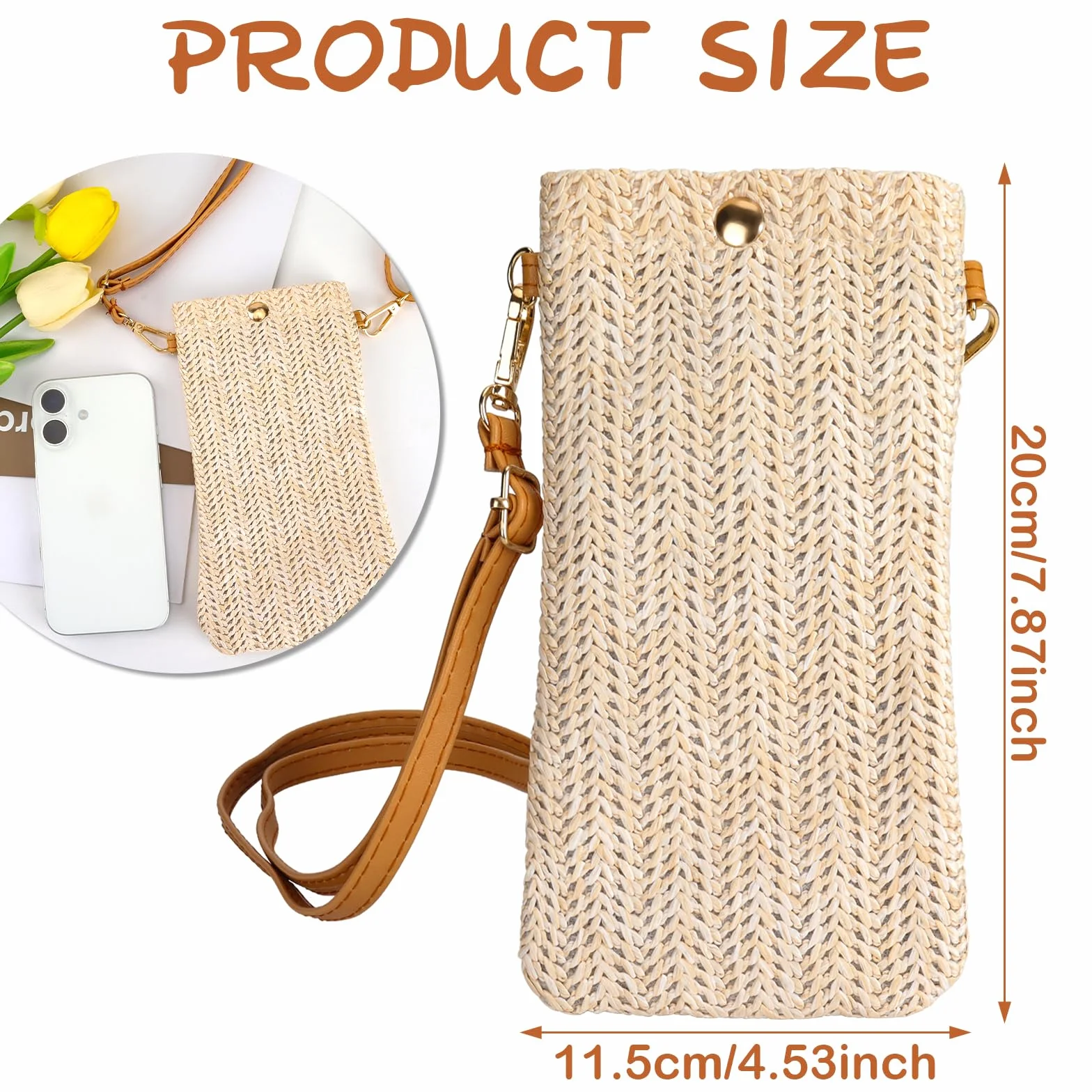 Sac à main réglable en paille pour femme, pochette téléphone portable bandoulière