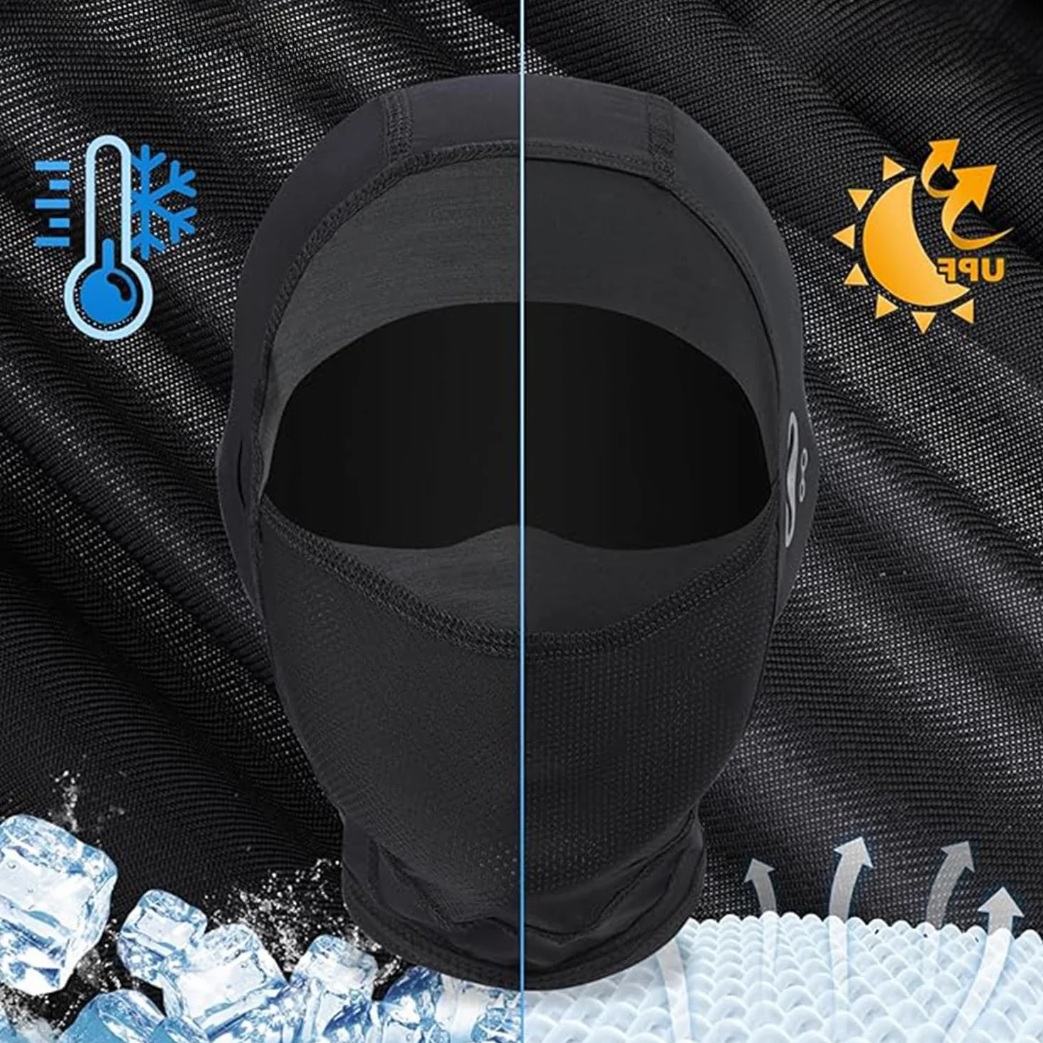 Cagoule d'été moto en soie glacée protection UV respirante rafraîchissante noire
