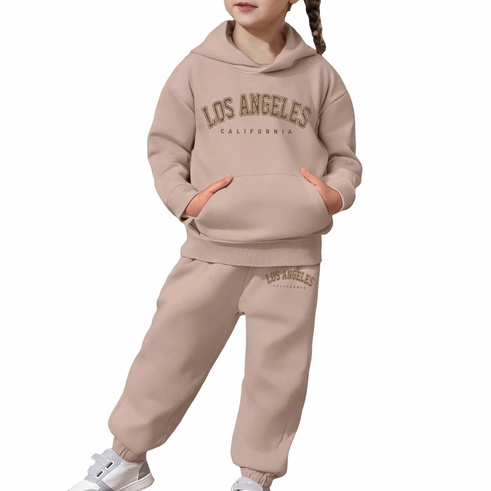 Survêtement Enfant Fille Ensemble Sport 2 Pièces Sweat Capuche Pantalon Jogging Lettre Imprimé Tendance Unisex Automne Hiver