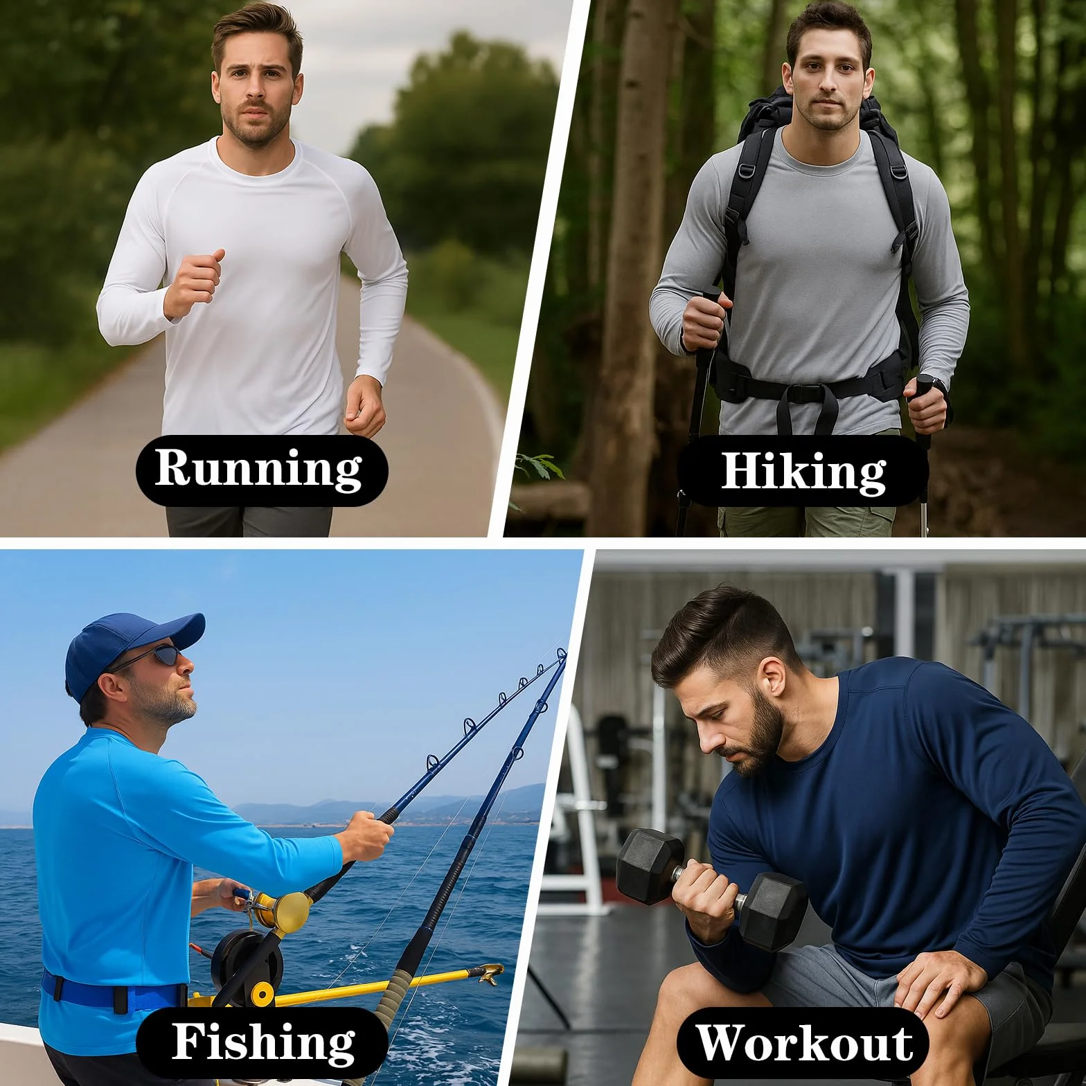HYCOPROT Rashguard Anti-UV Hommes Manches Longues UPF 50+ Protection Solaire T-Shirt de Sport