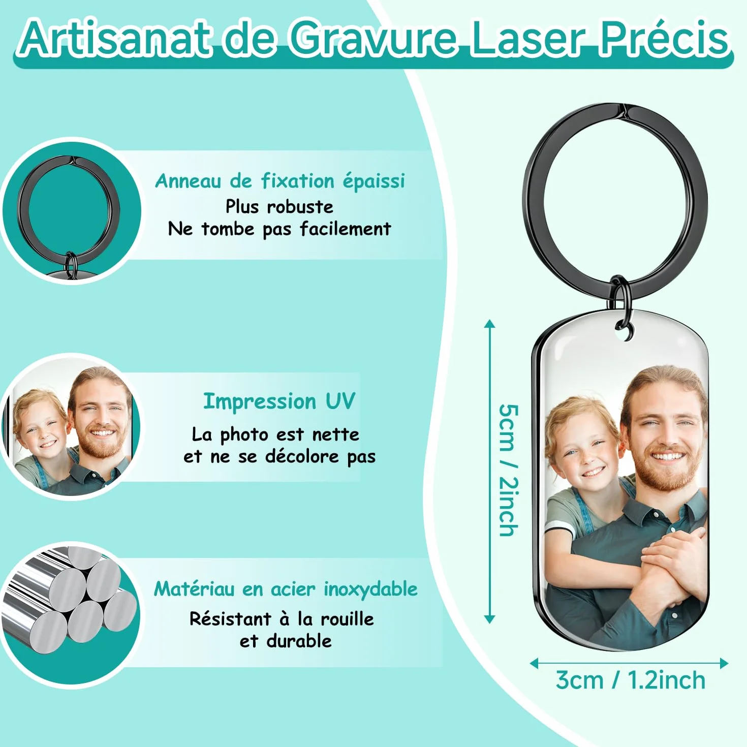 Porte Clef Personnalisable Cadeau Papa Empreinte de Main Photo Fête des Pères
