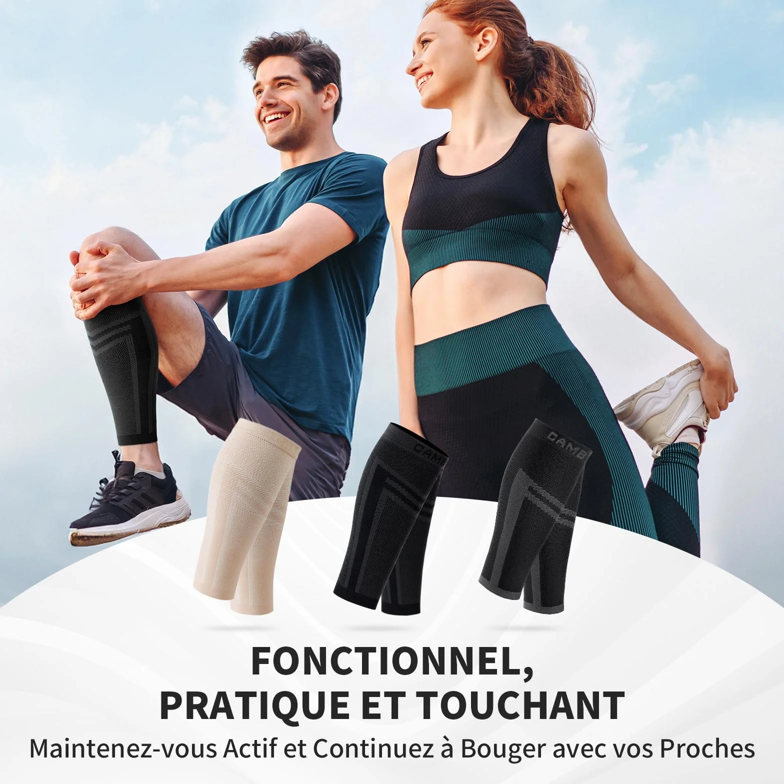 CAMBIVO Manchon Compression Mollet x2, Bas de Contention Femme Homme, Chaussettes Compression sans Pied