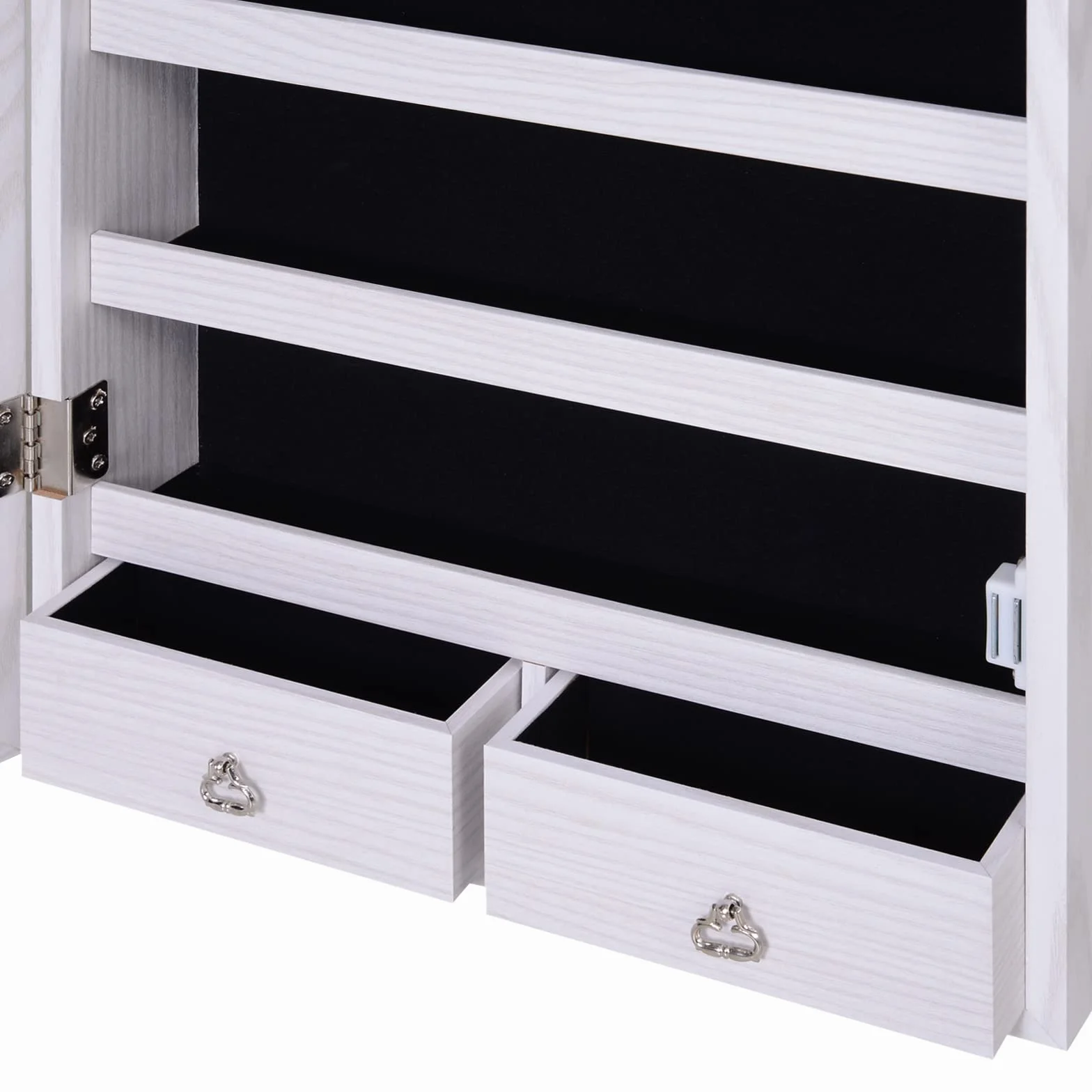 HOMCOM Armoire à bijoux avec miroir LED, verrouillable, fixation porte ou mur, 37x10x120cm, effet bois grisé