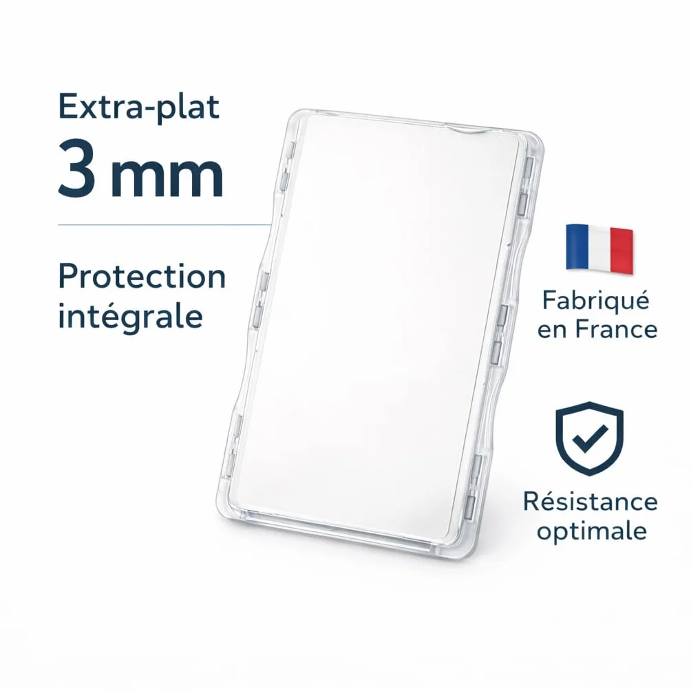 Étui Carte Navigo Badge Lot de 2 Protection 360° Ultra Plat 3 mm Format Universel 85x54 mm Transparent Fabriqué en France